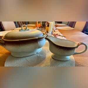 Vintage Mikasa Whole Wheat E800 covered casserole and gravy boat